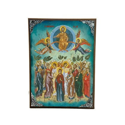 The Ascension of Jesus Christ icon, Handmade Greek Orthodox icon of Analipsi, Byzantine art wall hanging of our Lord rising to Heaven plaque (BM) - TheHolyArt