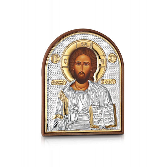 Christ Blessing miniature sterling silver 925 Orthodox icon, gold-plated Byzantine, handmade in Greece