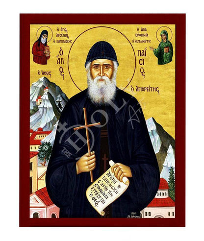 Saint Paisios of Mount Athos icon Handmade Greek Orthodox icon St Paisios Athonite Byzantine art wall hanging on wood plaque, religious gift - TheHolyArt