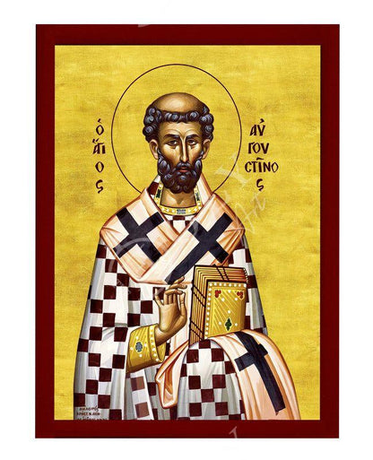 Saint Augustine icon, Handmade Greek Orthodox icon St Augustine of Canterbury, Byzantine wood plaque (2) - TheHolyArt