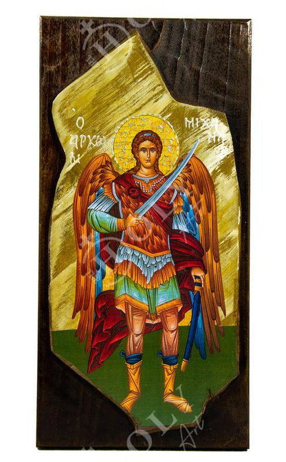 Archangel Michael icon, Handmade Greek Orthodox icon of St Michael, Byzantine art wall hanging on wood plaque icon, religious decor - TheHolyArt
