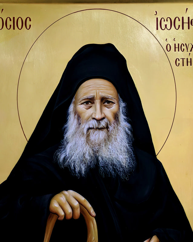 Saint Joseph icon, Handmade Greek Orthodox icon of St Joseph Hesychast of Mt Athos, Byzantine wood plaque TheHolyArt