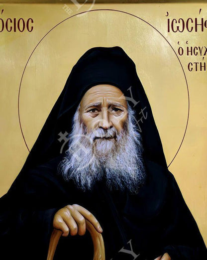 Saint Joseph icon, Handmade Greek Orthodox icon of St Joseph Hesychast of Mt Athos, Byzantine wood plaque - TheHolyArt