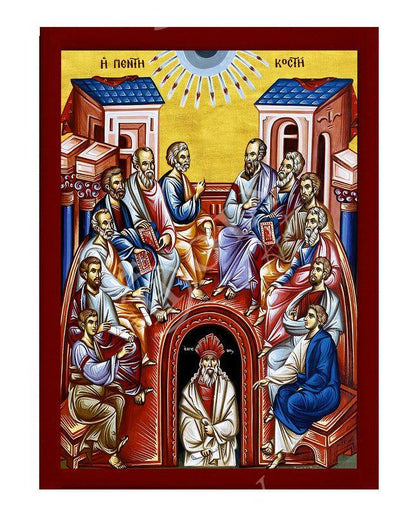 The Pentecost icon, Handmade Greek Orthodox icon of Holy Spirit descending to the Apostles Byzantine art wall hanging religious gift (3) - TheHolyArt