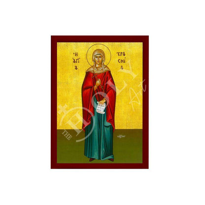 Saint Erasmia icon, Handmade Greek Orthodox icon St Erasmia, Byzantine art wall hanging on wood plaque icon, religious gift - TheHolyArt