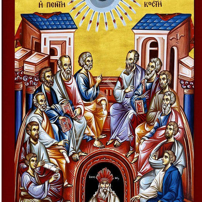 The Pentecost icon, Handmade Greek Orthodox icon of Holy Spirit descending to the Apostles Byzantine art wall hanging religious gift (3) - TheHolyArt