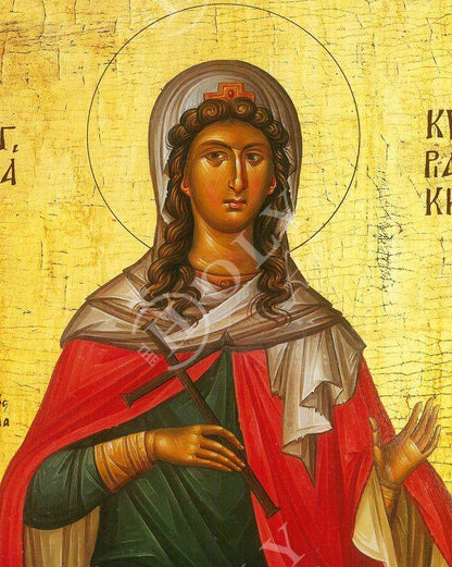 Saint Kyriaki icon, Handmade Greek Orthodox icon St Kyriaki, Byzantine art wall hanging on wood plaque icon, religious gift - TheHolyArt