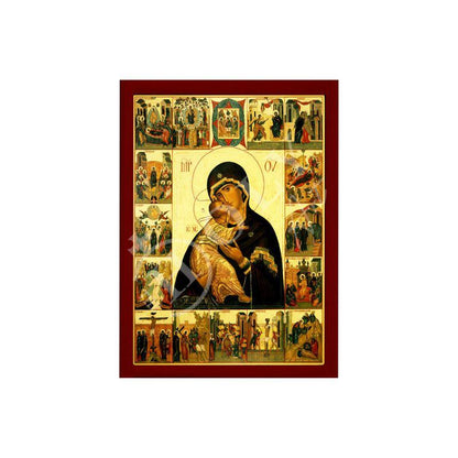 Virgin Mary icon Panagia Life of Jesus Christ, Handmade Greek Orthodox Icon, Mother of God Byzantine art, Theotokos wall hanging wood plaque - TheHolyArt