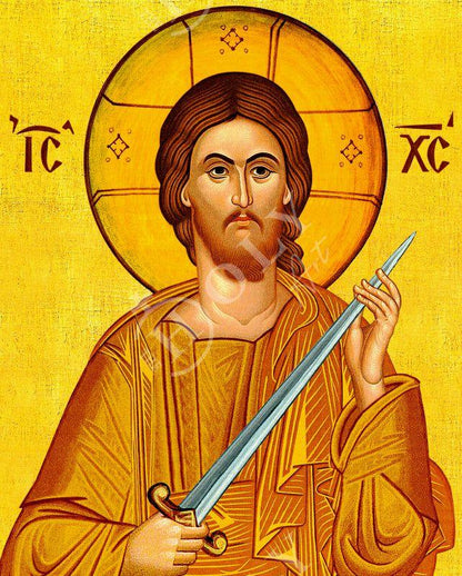Jesus Christ icon the Swordbearer, Handmade Greek Orthodox icon of our Lord, Byzantine art wall hanging on wood plaque, religious gift - TheHolyArt