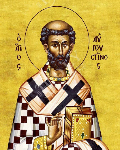 Saint Augustine icon, Handmade Greek Orthodox icon St Augustine of Canterbury, Byzantine wood plaque (2) - TheHolyArt