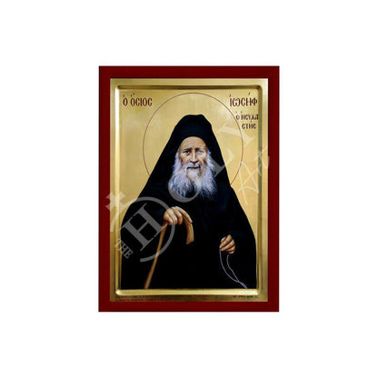 Saint Joseph icon, Handmade Greek Orthodox icon of St Joseph Hesychast of Mt Athos, Byzantine wood plaque - TheHolyArt