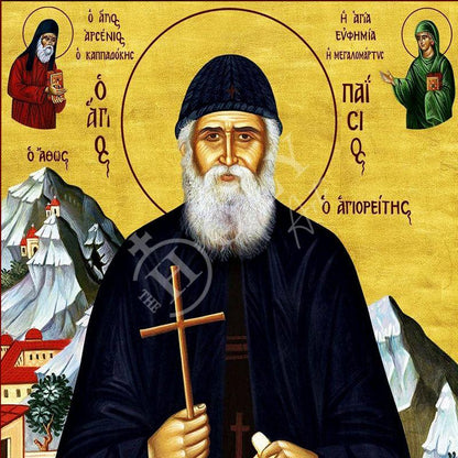 Saint Paisios of Mount Athos icon Handmade Greek Orthodox icon St Paisios Athonite Byzantine art wall hanging on wood plaque, religious gift - TheHolyArt