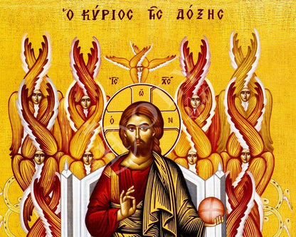 Jesus Christ icon, Handmade Greek Orthodox icon of our Lord of Glory, Byzantine art wall hanging on wood plaque, religious icon home decor - TheHolyArt