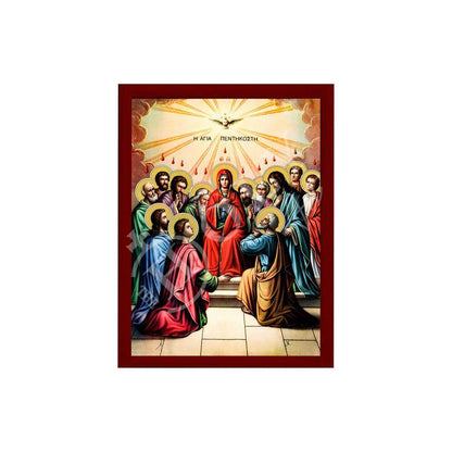 The Pentecost icon, Handmade Greek Orthodox icon of Holy Spirit descending to the Apostles Byzantine art wall hanging religious gift - TheHolyArt