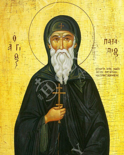 Saint Patapios icon, Handmade Greek Orthodox icon of St Patapios, Byzantine art wall hanging icon on wood plaque, religious decor - TheHolyArt