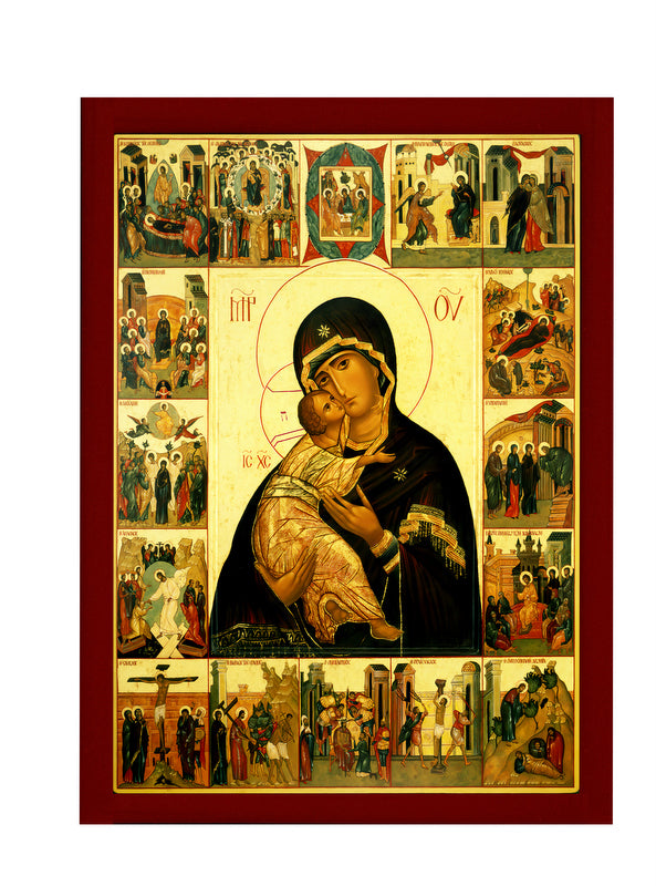Virgin Mary icon Panagia Life of Jesus Christ, Handmade Greek Orthodox Icon, Mother of God Byzantine art, Theotokos wall hanging wood plaque TheHolyArt