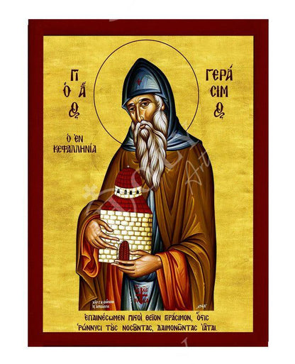 Saint Gerasimos icon, Handmade Greek Orthodox icon of St Gerasimus of Kefalonia, Byzantine art wall hanging on wood plaque, religious decor - TheHolyArt