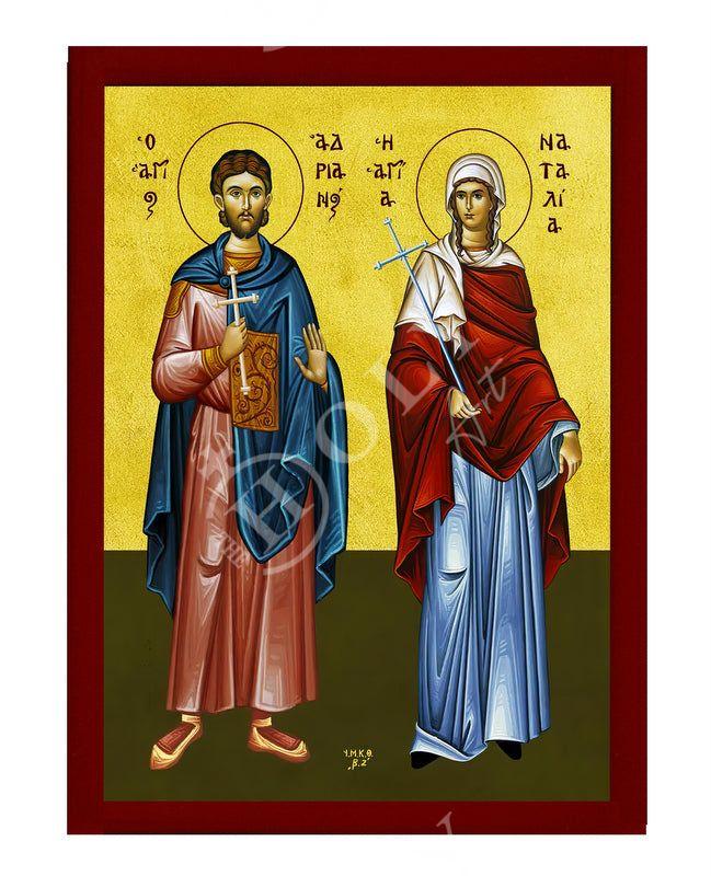 Saints Adrian & Natalia icon, Handmade Greek Orthodox icon of St Adrian and Natalia, Byzantine art wall hanging wood plaque, religious gift TheHolyArt