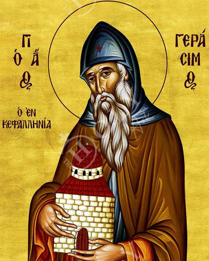 Saint Gerasimos icon, Handmade Greek Orthodox icon of St Gerasimus of Kefalonia, Byzantine art wall hanging on wood plaque, religious decor - TheHolyArt