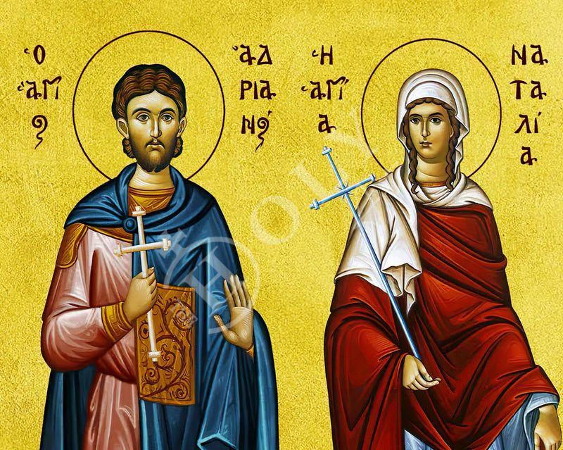 Saints Adrian & Natalia icon, Handmade Greek Orthodox icon of St Adrian and Natalia, Byzantine art wall hanging wood plaque, religious gift TheHolyArt