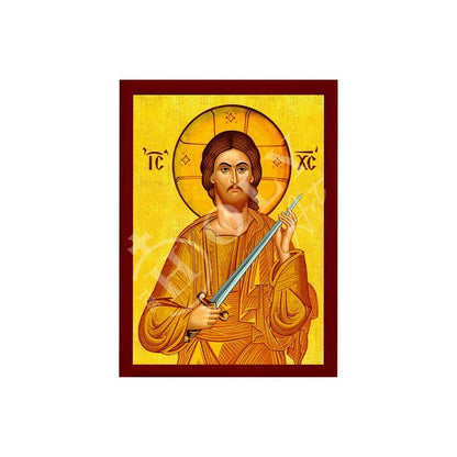 Jesus Christ icon the Swordbearer, Handmade Greek Orthodox icon of our Lord, Byzantine art wall hanging on wood plaque, religious gift - TheHolyArt