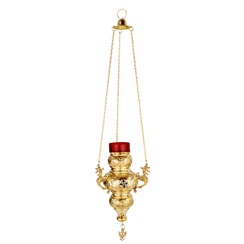 Christian Brass Hanging Oil Vigil Lamp with Cross, Prayer Hanging Oil Lamp with cup TheHolyArt