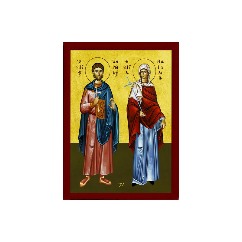 Saints Adrian & Natalia icon, Handmade Greek Orthodox icon of St Adrian and Natalia, Byzantine art wall hanging wood plaque, religious gift TheHolyArt
