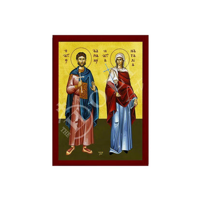Saints Adrian & Natalia icon, Handmade Greek Orthodox icon of St Adrian and Natalia, Byzantine art wall hanging wood plaque, religious gift - TheHolyArt