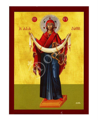 Cincture of the Theotokos icon, Virgin Mary icon Holy Belt, Handmade Greek Orthodox Icon Holy Girdle, Byzantine art wall hanging wood plaque - TheHolyArt