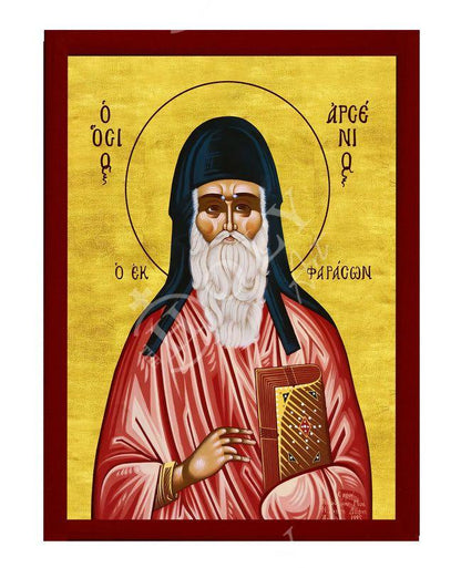 Saint Arsenios icon, Handmade Greek Orthodox icon of St Arsenios the Cappadocian, Byzantine art wall hanging on wood plaque, religious gift(1) - TheHolyArt
