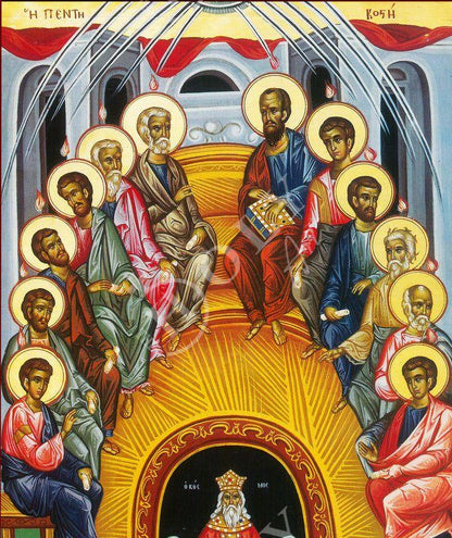 The Pentecost icon, Handmade Greek Orthodox icon of Holy Spirit descending to the Apostles Byzantine art wall hanging religious gift (2) - TheHolyArt