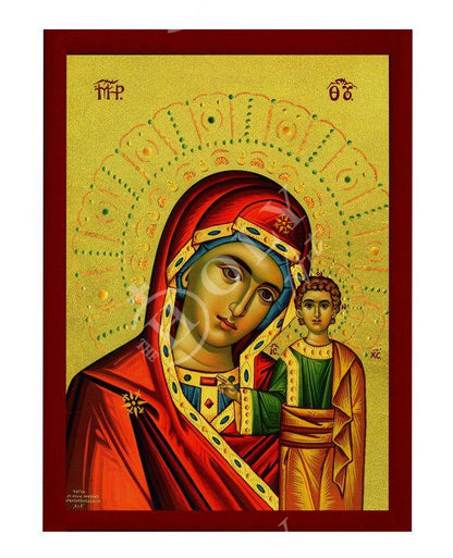 Virgin Mary icon Panagia of Kazan, Handmade Greek Orthodox Icon, Mother of God Byzantine art, Theotokos wall hanging wood plaque (2) - TheHolyArt