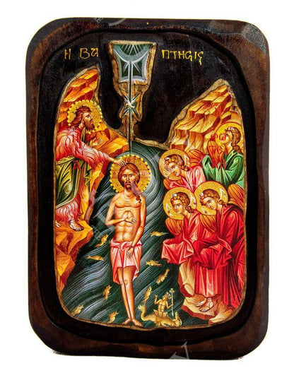 The Baptism of Jesus Christ icon, Jesus Christ Baptized handmade Greek Orthodox Icon, Byzantine art wall hanging wood plaque, religious gift - TheHolyArt