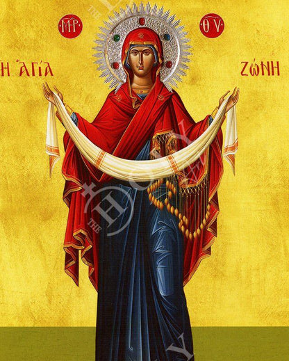 Cincture of the Theotokos icon, Virgin Mary icon Holy Belt, Handmade Greek Orthodox Icon Holy Girdle, Byzantine art wall hanging wood plaque - TheHolyArt