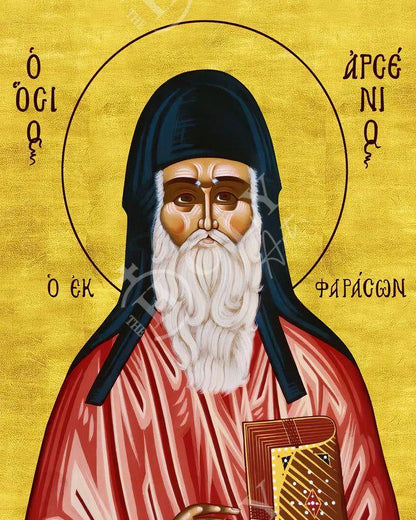 Saint Arsenios icon, Handmade Greek Orthodox icon of St Arsenios the Cappadocian, Byzantine art wall hanging on wood plaque, religious gift(1) - TheHolyArt