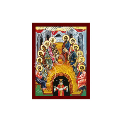 The Pentecost icon, Handmade Greek Orthodox icon of Holy Spirit descending to the Apostles Byzantine art wall hanging religious gift (2) - TheHolyArt