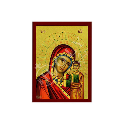 Virgin Mary icon Panagia of Kazan, Handmade Greek Orthodox Icon, Mother of God Byzantine art, Theotokos wall hanging wood plaque (2) - TheHolyArt
