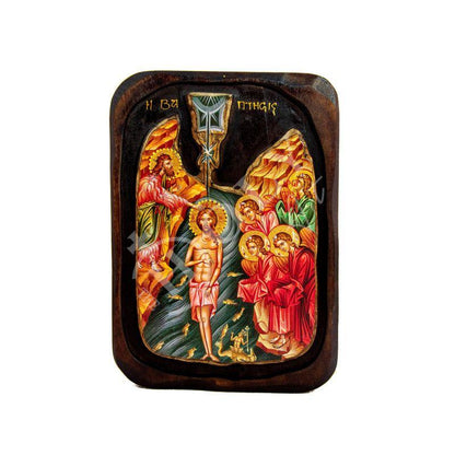 The Baptism of Jesus Christ icon, Jesus Christ Baptized handmade Greek Orthodox Icon, Byzantine art wall hanging wood plaque, religious gift - TheHolyArt