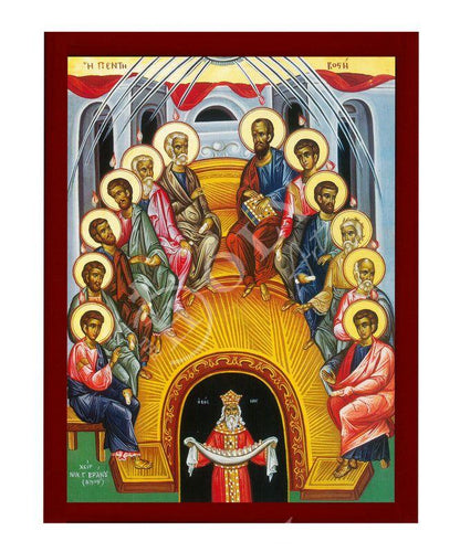 The Pentecost icon, Handmade Greek Orthodox icon of Holy Spirit descending to the Apostles Byzantine art wall hanging religious gift (2) - TheHolyArt
