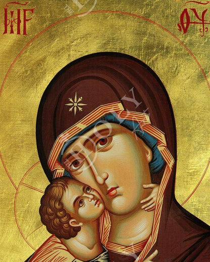 Virgin Mary icon Panagia Portrait, Greek Christian Orthodox Icon, Mother of God Byzantine art, Theotokos handmade wall hanging wood plaque - TheHolyArt