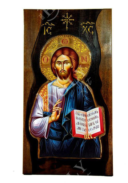 Jesus Christ icon, Handmade Greek Orthodox icon of our Lord, Byzantine art wall hanging on wood plaque, religious icon home decor gift - TheHolyArt