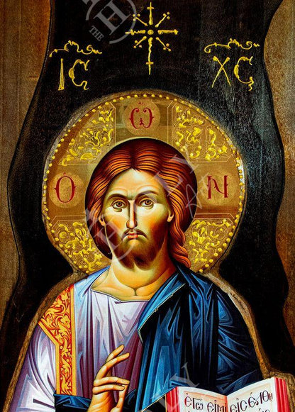 Jesus Christ icon, Handmade Greek Orthodox icon of our Lord, Byzantine art wall hanging on wood plaque, religious icon home decor gift - TheHolyArt
