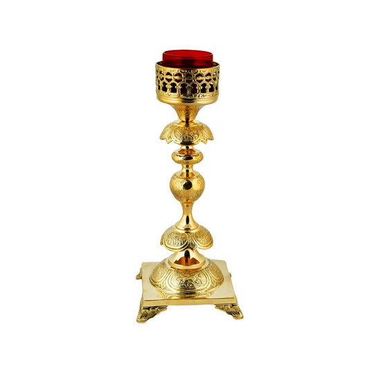 Christian Brass Table Oil Vigil Lamp with Cross, Hand-painted Prayer Standing Oil Lamp, Orthodox Oil Candle with glass cup, religious decor TheHolyArt