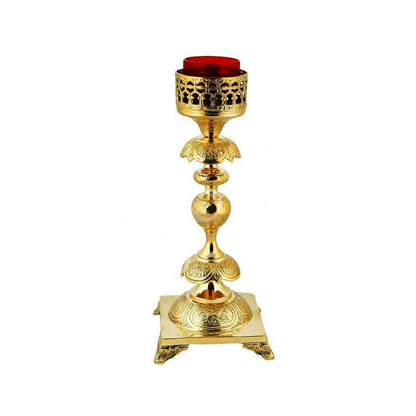 Christian Brass Table Oil Vigil Lamp with Cross, Hand-painted Prayer Standing Oil Lamp, Orthodox Oil Candle with glass cup, religious decor - TheHolyArt