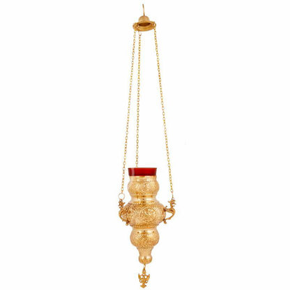 Christian Brass Hanging Oil Vigil Lamp with Cross, Prayer Hanging Oil Lamp, Orthodox Oil Candle with glass cup, religious decor - TheHolyArt
