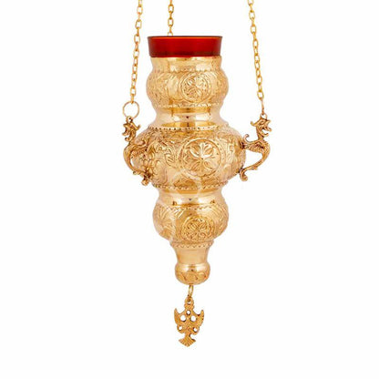 Christian Brass Hanging Oil Vigil Lamp with Cross, Prayer Hanging Oil Lamp, Orthodox Oil Candle with glass cup, religious decor - TheHolyArt