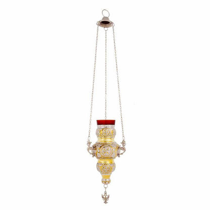 Christian Brass Hanging Oil Vigil Lamp with Cross, Prayer Hanging Oil Lamp, Orthodox Oil Candle with glass cup, religious decor - TheHolyArt