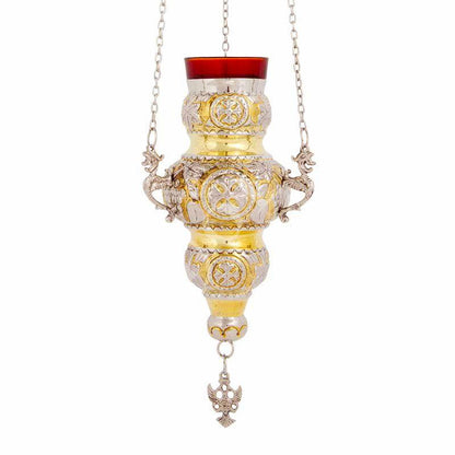 Christian Brass Hanging Oil Vigil Lamp with Cross, Prayer Hanging Oil Lamp, Orthodox Oil Candle with glass cup, religious decor - TheHolyArt