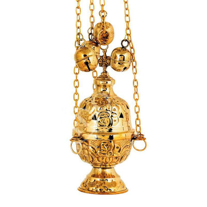 Christian Hanging Brass Resin Incense Burner, Greek Brass Orthodox Thurible Incense holder, Metal Byzantine Censer Perfume burner, religious gift - TheHolyArt