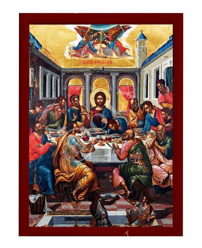 The Last Supper icon, Holy Communion Handmade Greek Orthodox icon, Byzantine art wall hanging on wood plaque, religious home decor - TheHolyArt